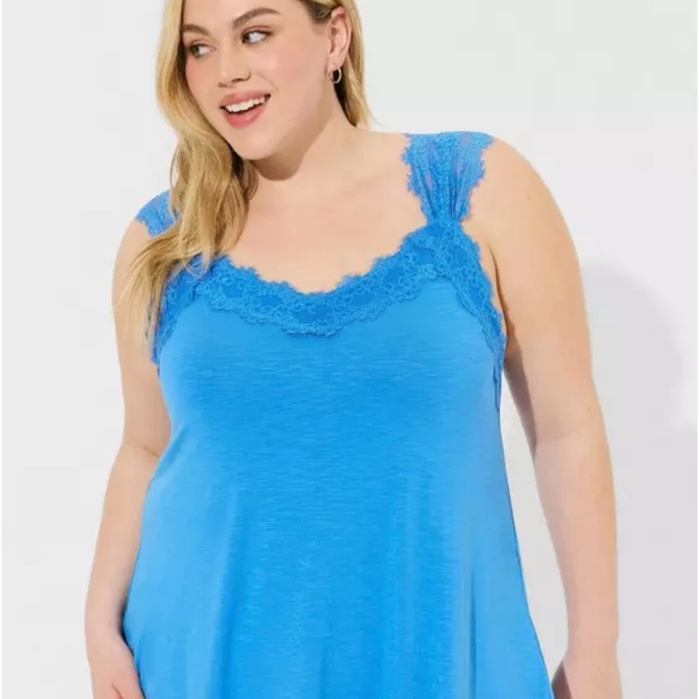 💙Torrid Super Soft Slub Jersey Lace Tank Top Size 1